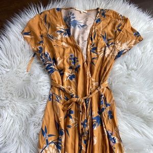 Vici yellow and blue wrap dress maxi LARGE